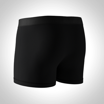 Black boxer briefs on a light gray background. birdcage mens underwear soft modal cotton with top fly